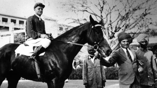 Jockey Edgar Britt on racehorse Chhatrasal in Bombay, India, in 1938.