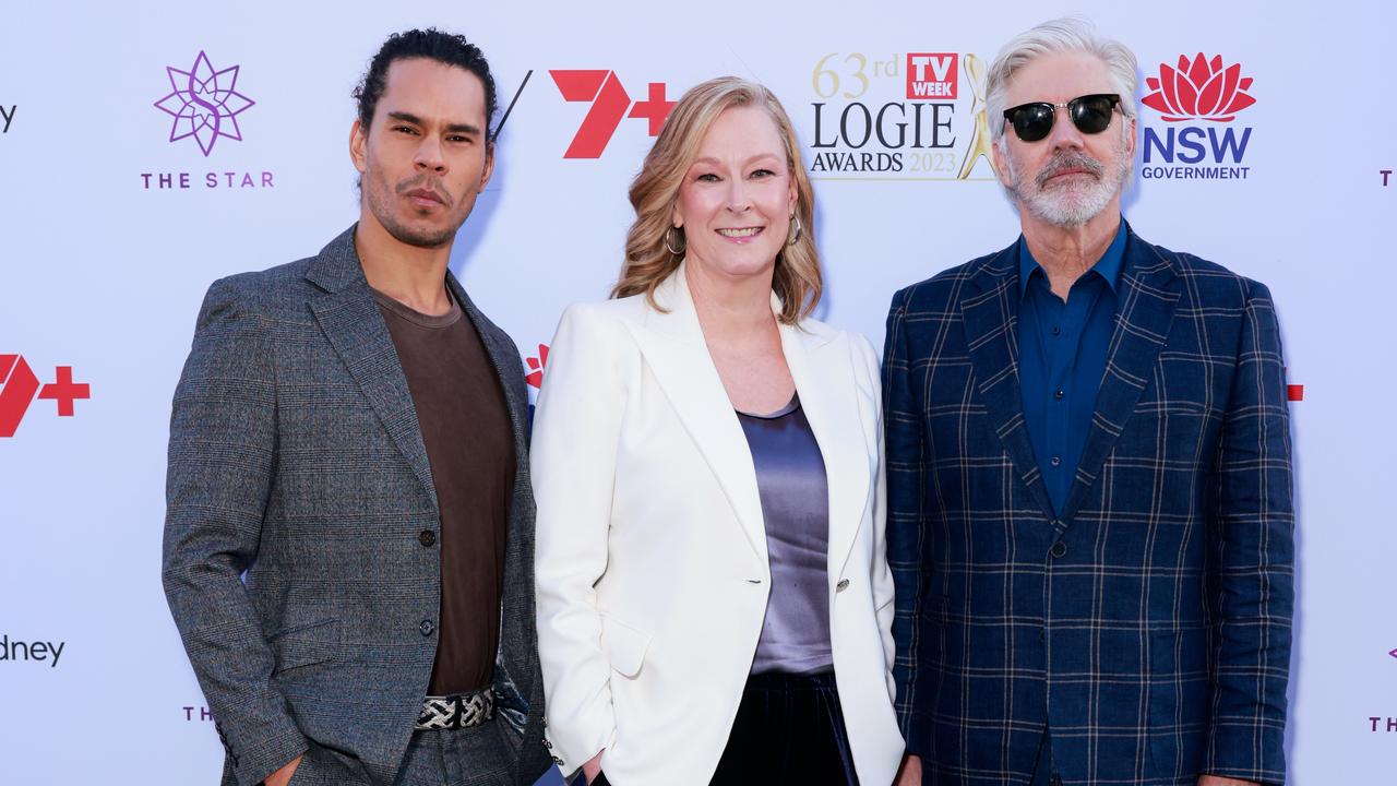 Mark Coles Smith, Leigh Sales and Shaun Micallef attend the TV Week Logie Award Nominations together for ABC.