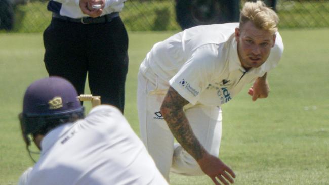 Premier Cricket: Frankston Peninsula v Ringwood. Frankston bowler Jack Fowler. Picture: Valeriu Campan