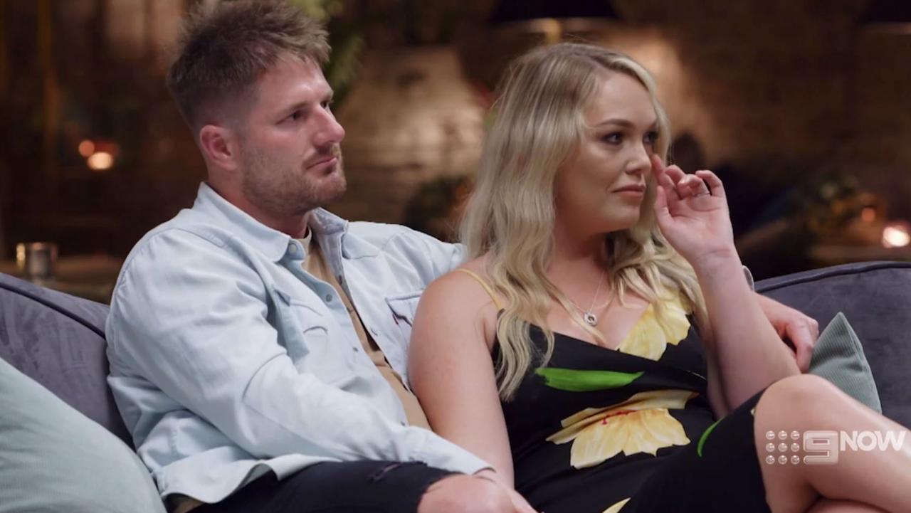 Bryce and Melissa watching the footage for the first time in last night’s finale. Picture: Channel 9