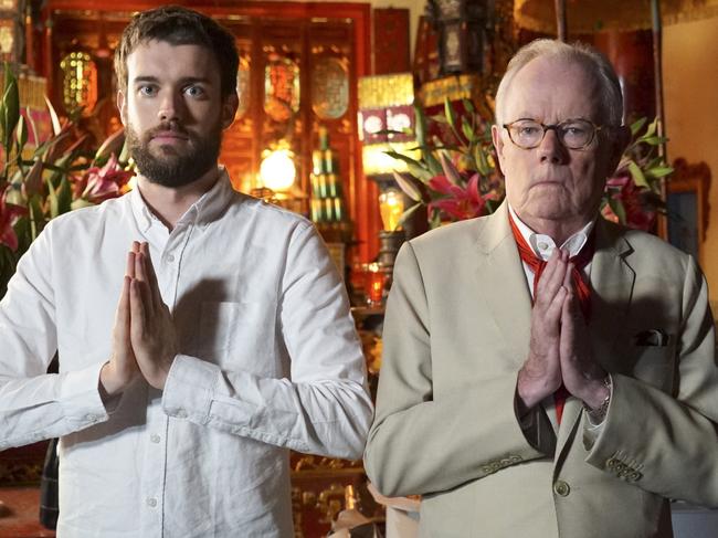 A scene from the Netflix travel series "Jack Whitehall: Travels with My Father" featuring comedian Jack Whitehall and father Michael. Images supplied by Netflix.