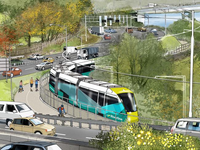 An artist’s impression of the Hobart light rail proposal.