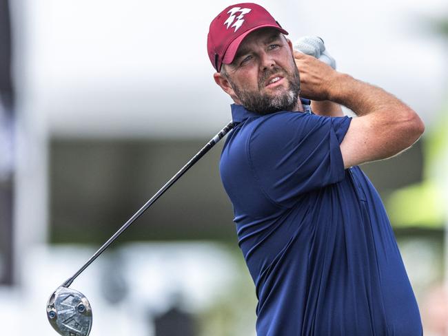 DORAL, FLORIDA - APRIL 05: Marc Leishman of Ripper GC hits his shot from eighteenth tee during Day Two of LIV Golf Miami at Trump National Doral Miami on April 05, 2025 in Doral, Florida.   Lauren Sopourn/Getty Images/AFP (Photo by Lauren Sopourn / GETTY IMAGES NORTH AMERICA / Getty Images via AFP)