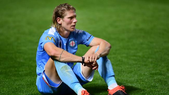 A shattered Harrison Delbridge after the FFA Cup final defeat. Picture: Getty Images