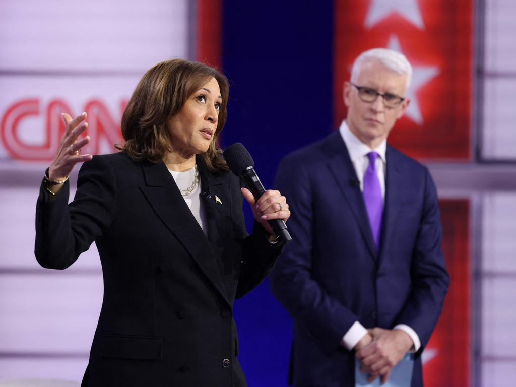 Anderson Cooper, during a town hall with Kamala Harris. (Photo by CHARLY TRIBALLEAU / AFP)