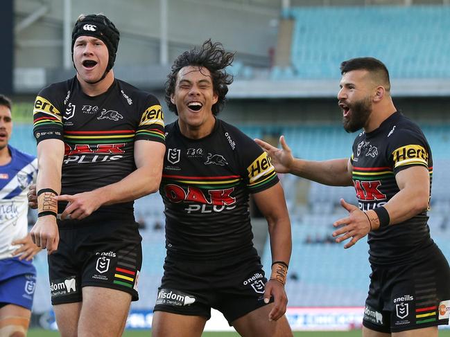 Jarome Luai (centre) has been a bright spark of the Panthers attack. Picture: Matt King/Getty Images