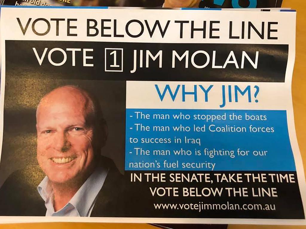 Jim Molan is encouraging voters to vote below the line and preference him first. Picture: AAP Image