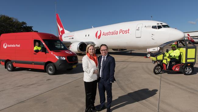 Australia Post Christine Holgate and Qantas counterpart Alan Joyce. Picture: Brent Winstone