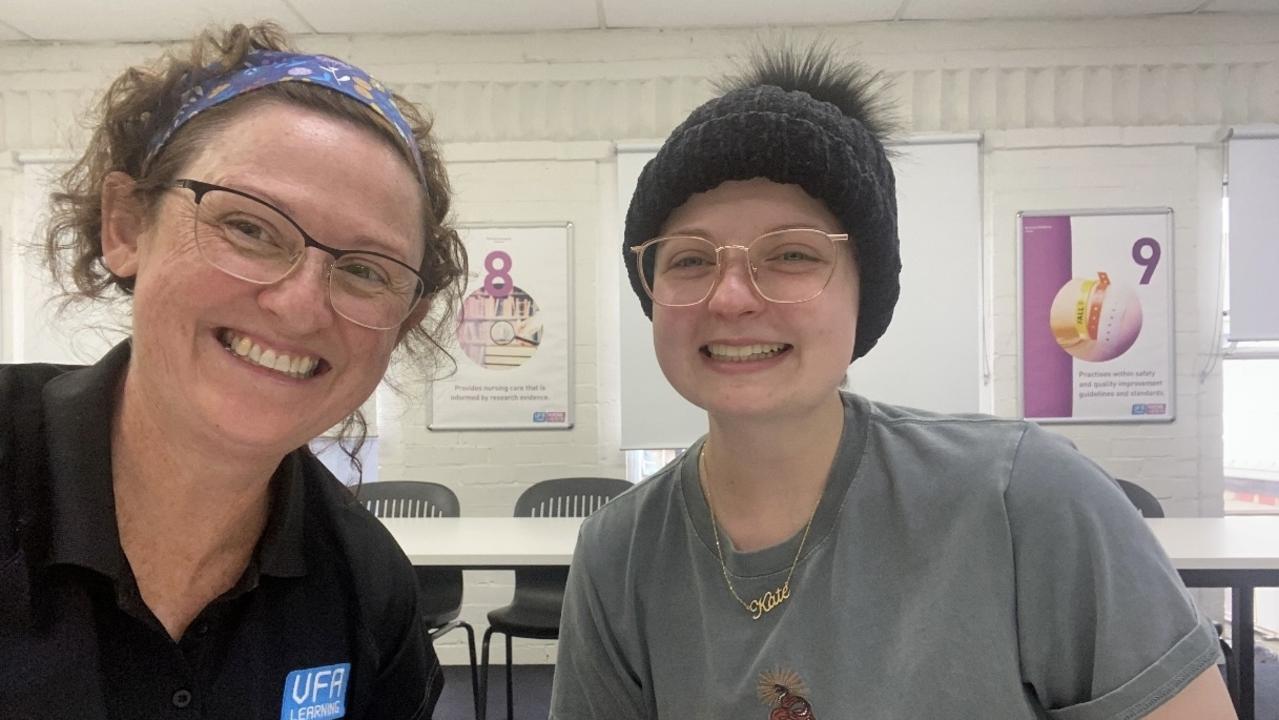 Nursing instructor Rebecca Zammit with Kate Scorgie at the VFA Learning Geelong campus. Picture: Supplied