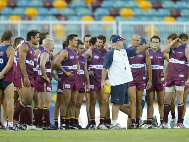 Brisbane coach Leigh Matthews takes training at the Gabba during the 2004 season.