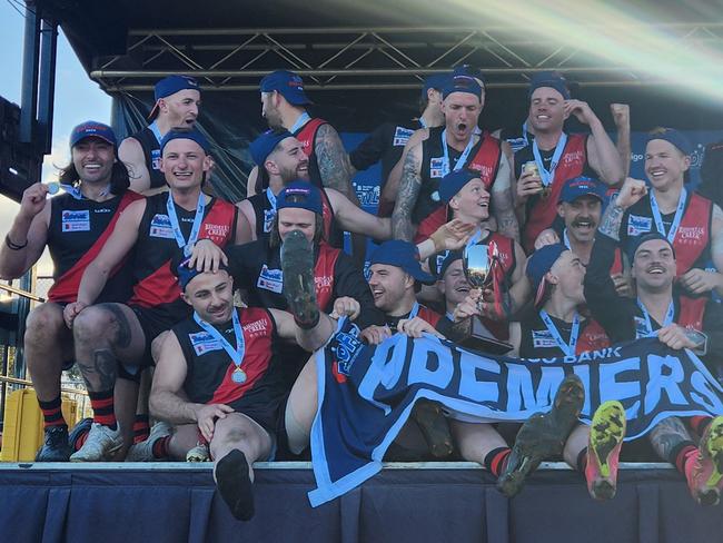 Riddell celebrates its Riddell District premiership.