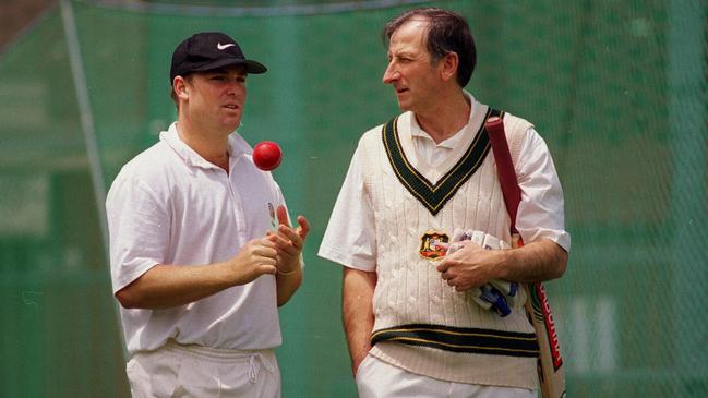 Warnie in a priceless photo with former Australian captain Bill Lawry.