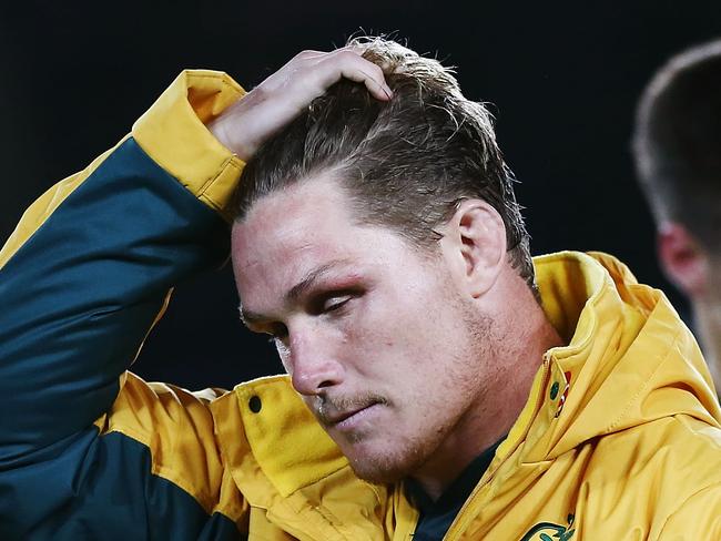 AUCKLAND, NEW ZEALAND - AUGUST 25: Michael Hooper of the Wallabies reacts after losing The Rugby Championship game between the New Zealand All Blacks and the Australia Wallabies at Eden Park on August 25, 2018 in Auckland, New Zealand.  (Photo by Anthony Au-Yeung/Getty Images)