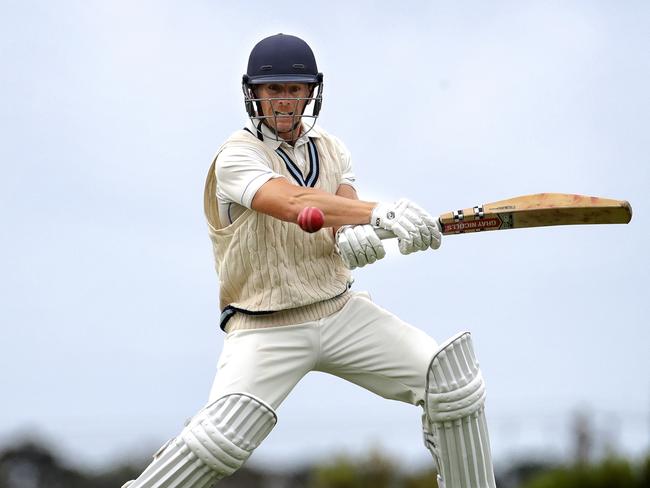 Chris Brittain of Baxter in action during the MPCA match between Baxter and Peninsula Old Boys played at Greg Beck Oval at Baxter Park on Saturday 18th February, 2017. Picture: Mark Dadswell