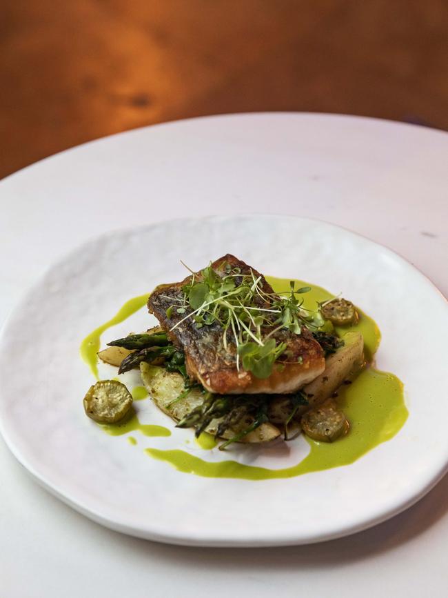 Market fish with asparagus. Picture: Mark Cranitch