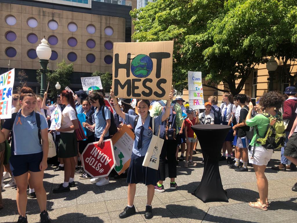 School students rally against climate change in Brisbane CBD. Picture: AAP/Dan Peled