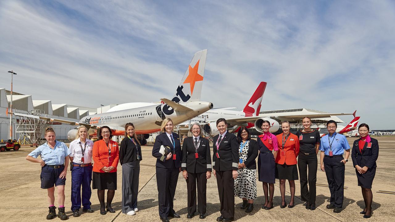 Qantas, Jetstar and Virgin are marking International Women’s Day 2024 by operating flights with all-female teams. Picture: NCA NewsWire handout