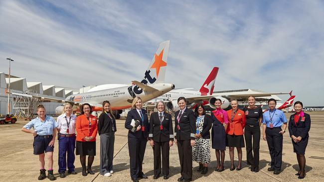 Qantas, Jetstar and Virgin are marking International Women’s Day 2024 by operating flights with all-female teams. Picture: NCA NewsWire handout