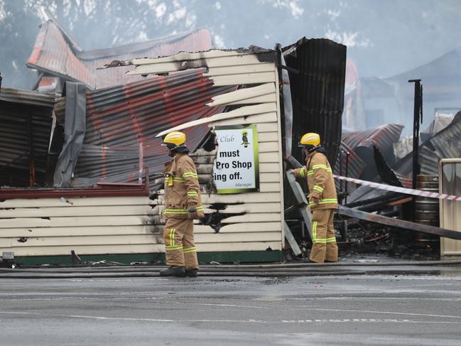 Crews block off the building. Picture: David Crosling