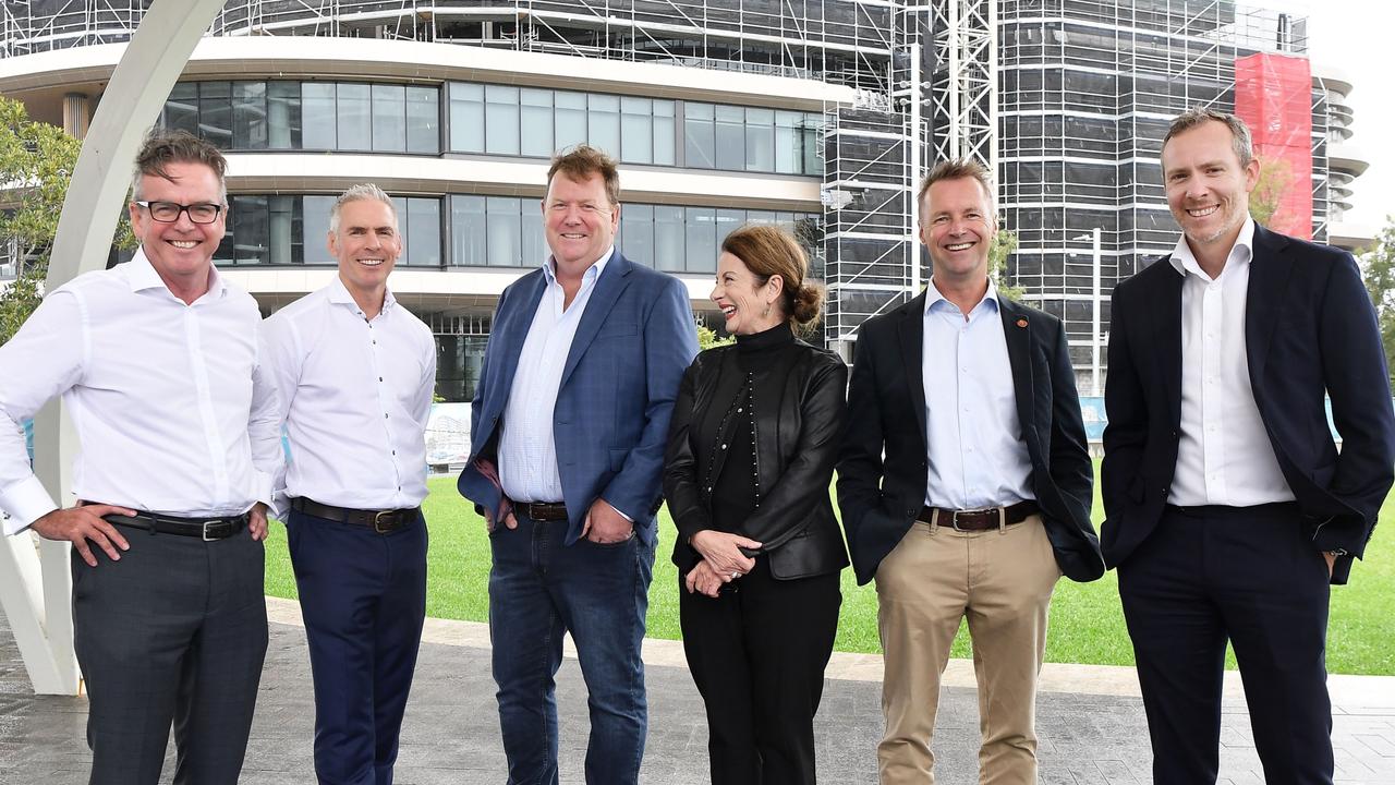 Brendan Bathersby, Damien Glanville, Dirk Long, Sandy Zubrinich, Paul Fisher and Murray McCarthy say a train from Brisbane to Maroochydore is critical for the success of the 2032 Olympic Games. Picture: Patrick Woods.