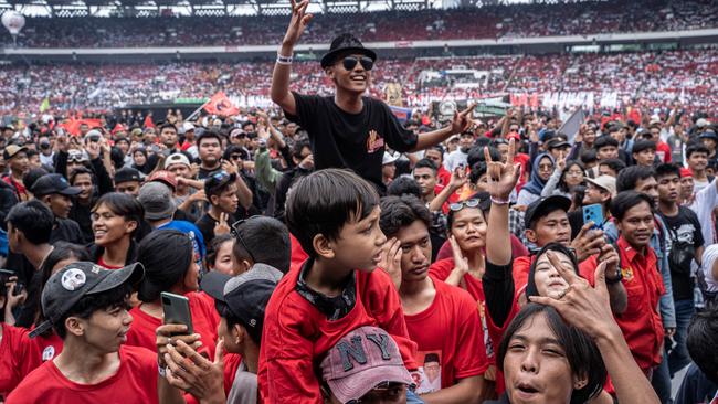 Supporters of Indonesian presidential candidate Ganjar Pranowo attend a campaign event on February 3 in Jakarta. Indonesia will go to the polls on February 14. Picture: Oscar Siagian/Getty Images