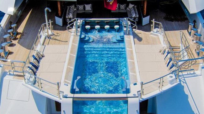 The luxurious yacht includes a pool, jacuzzi and helipad. Picture: Supplied