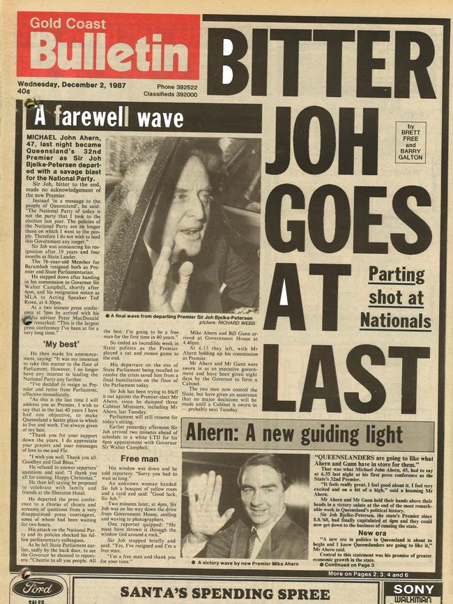 The Gold Coast Bulletin’s Front Page on December 2, 1987 — “BITTER JOH GOES AT LAST.