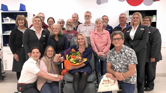 Australian Red Cross Blood Service, along with Jana Loadsman (centre) say thank you to donors at the Lismore Blood Centre during National Blood Donor Week. Back left to right - Anne Dries (BS), Rick Wagner, Angela Slattery, Janette Fuller, Kevin Williams, Paul Smith, Michael West, Leanne Archer (BS) Helen MacKander (BS)Front left to right - Rachel Milgate (BS) Joy Wagner, William Brener, Vicki Homann(anti-D donor)Kneeling/ sitting down - Helen Youngberry (BS), Linda Fisher, and Martin Grose. Picture: Sophie Moeller