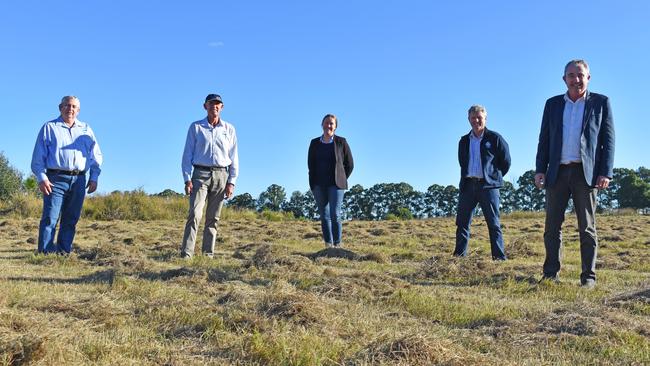 Annoucement of a new industrial estate for Reynolds Rd, Casino. Pictured are Richmond Valley deputy mayor Steve Morrissey, mayor Robert Mustow, Cherie Holdsworth, general manager Vaughan Macdonald and Member for Page Kevin Hogan.