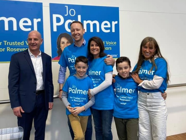 Jo Palmer with her family and Tasmanian Premier Peter Gutwein on the hustings for the seat of Rosevears. Picture: Facebook