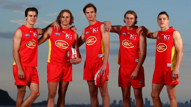 Gold Coast had four picks inside the top 10 at last year’s draft with Jack Bowes (far left), Will Brodie (second from left), Jack Scrimshaw (middle) and Ben Ainsworth (far right). Picture: Adam Head