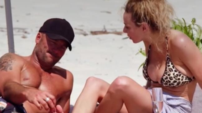 Mike Gunner and Heidi Latcham arguing on the beach. Picture: Channel 9 