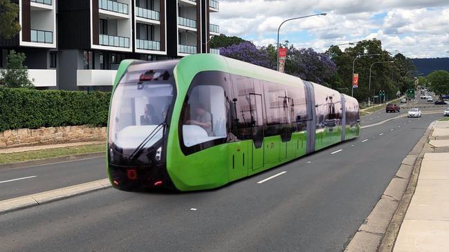 An artist impression of a trackless tram. Picture: supplied.