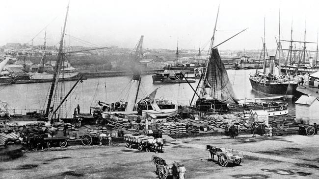 Queens Wharf near Flinders St in 1875.