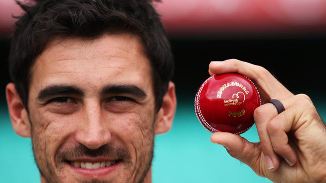 Australia's Mitchell Starc with a kookaburra ball . Picture. Phil Hillyard