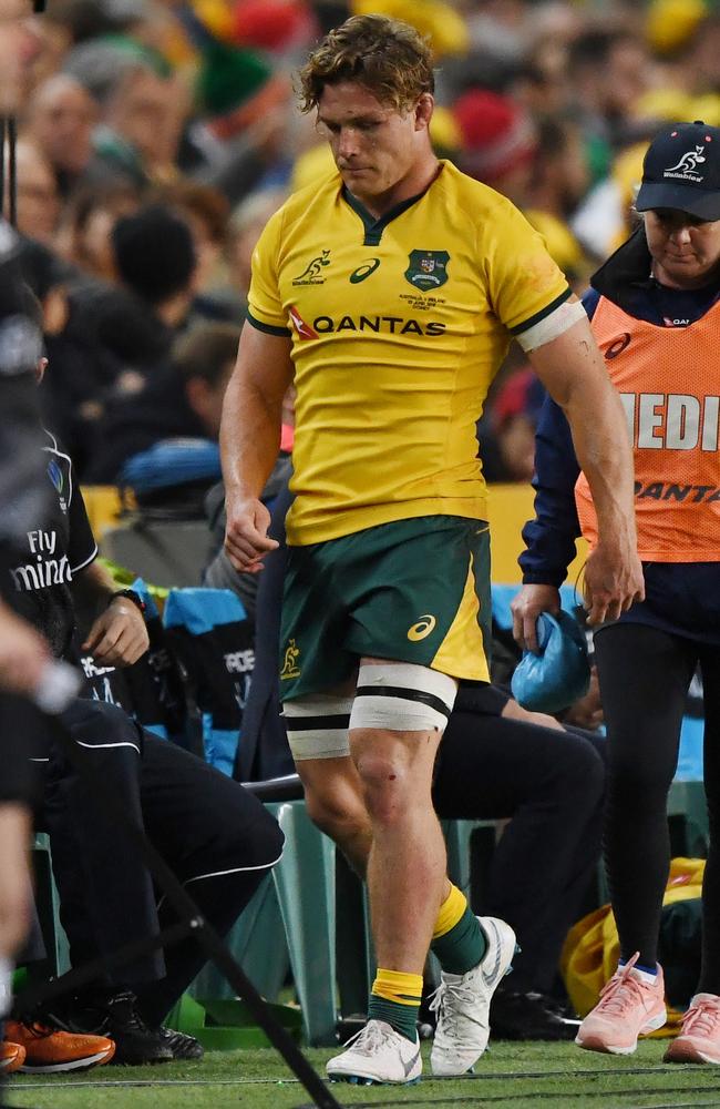 Michael Hooper limps off during the third Test against Ireland. Picture: AAP