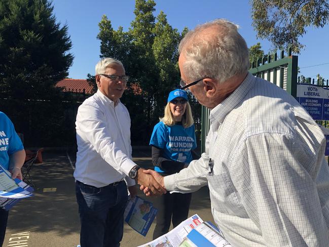 Warren Mundine meeting voters in the Gilmore electorate on Saturday morning.