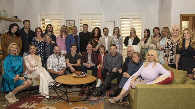 The cast of Neighbours celebrate the show after filming its finale. Picture: Getty Images