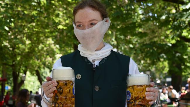 A waitress at a beer garden in Munich, southern Germany. Picture: AFP