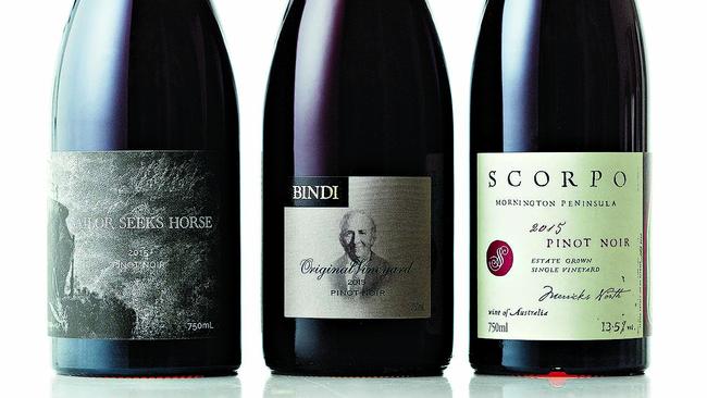 Sailor Seeks Horse pinot noir, Bindi Original Vineyard pinot noir and Scorpo Estate pinot noir.