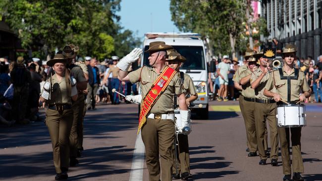 The Anzac Day march through Knuckey Street in Darwin. Picture: Pema Tamang Pakhrin