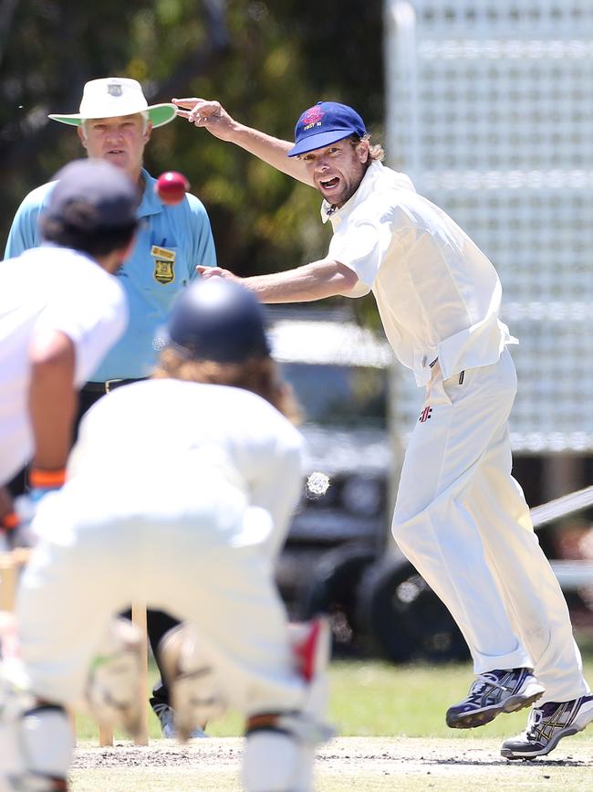 Mark Barber pictured bowling at Payneham Oval in 2016. Picture: Stephen Laffer