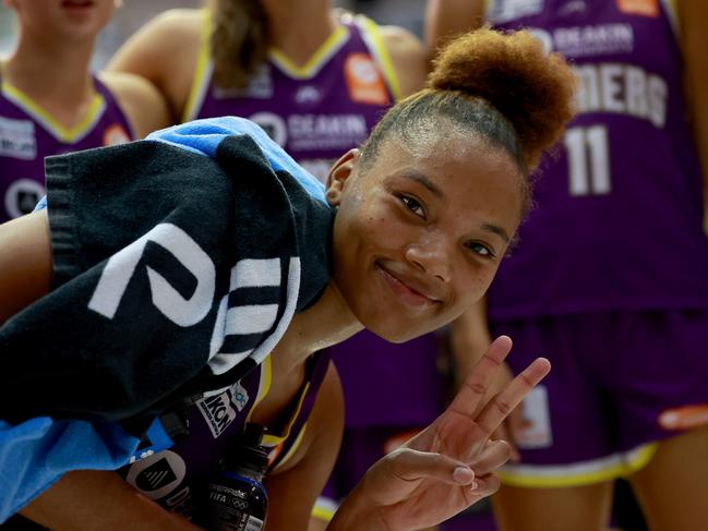 Naz Hillmon was all smiles after helping the Boomers book a semi final decider. Picture: Getty Images