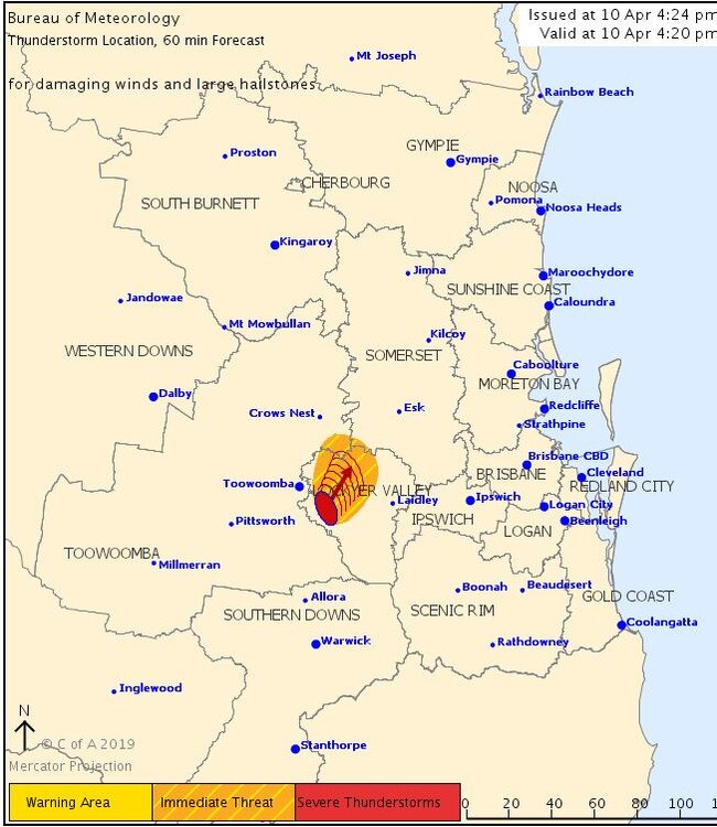 The storm warning issued by the BoM at 4.24pm.