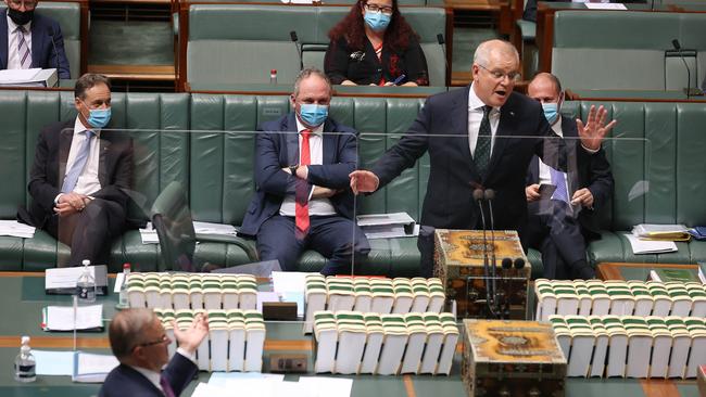 The parliamentary chaos and Coalition rebellions this week over the federal integrity commission, mandatory vaccinations, climate change, and religious freedoms will have a bearing on the morale. Picture: NCA NewsWire / Gary Ramage