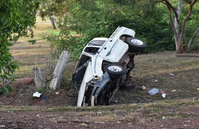 A vehicle rolled over on the Stuart Hwy near Parap at about 8pm. Picture: Raphaella Saroukos