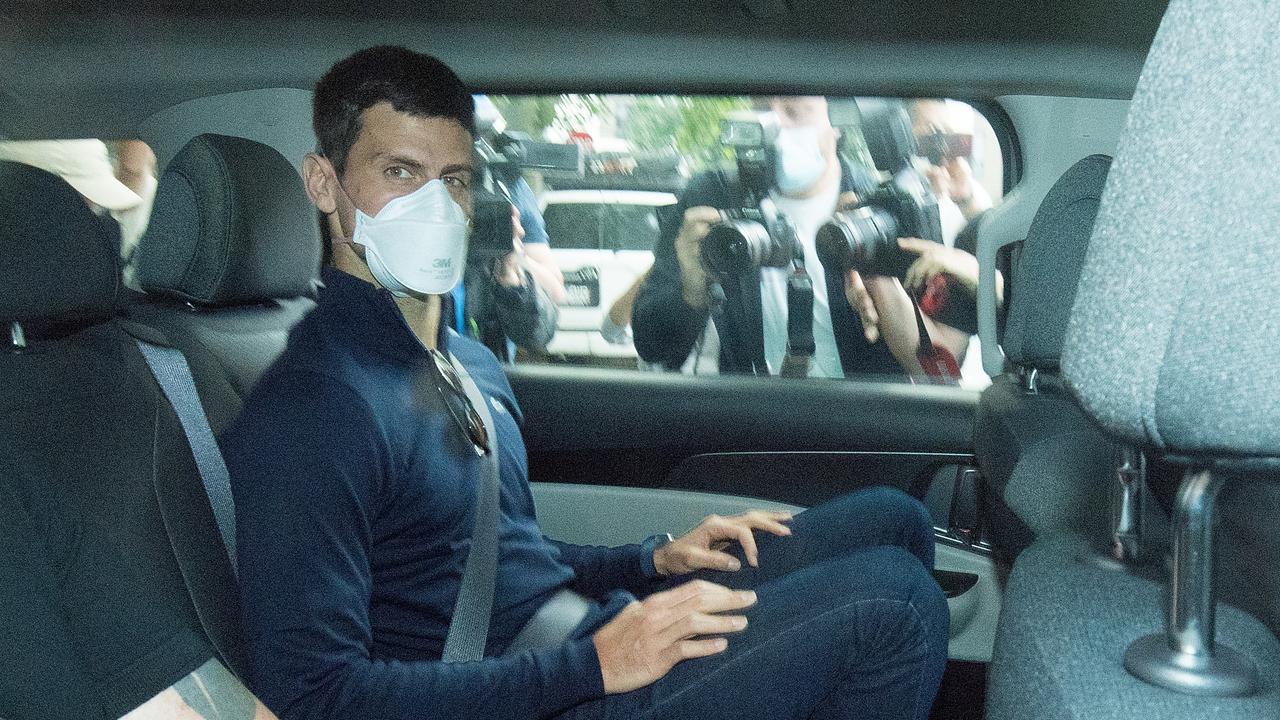 Novak Djokovic departs a government detention facility in Melbourne in 2022. (AAP Image/James Ross)