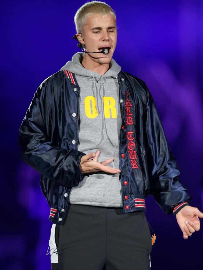 Bieber on stage. Picture: Jonathan Ng