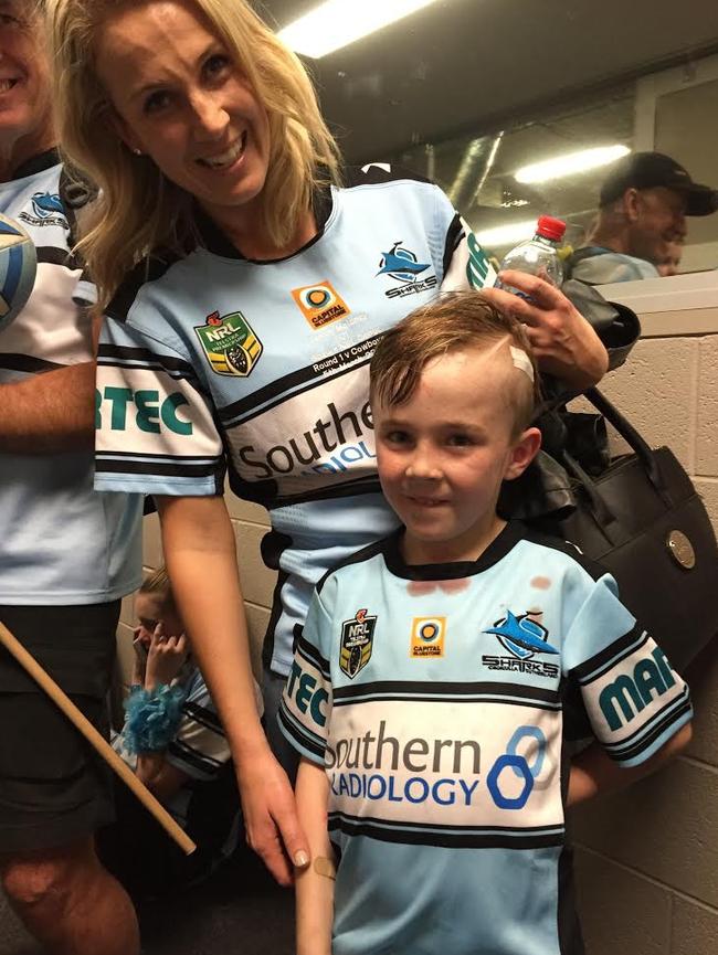 James Maloney's son, Kade, 6, needed stitches after crashing into a locker while playing footy with his mates.