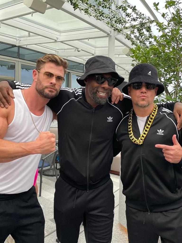 Chris Hemsworth parties with wife Idris Elba and Matt Damon. Picture: Instagram